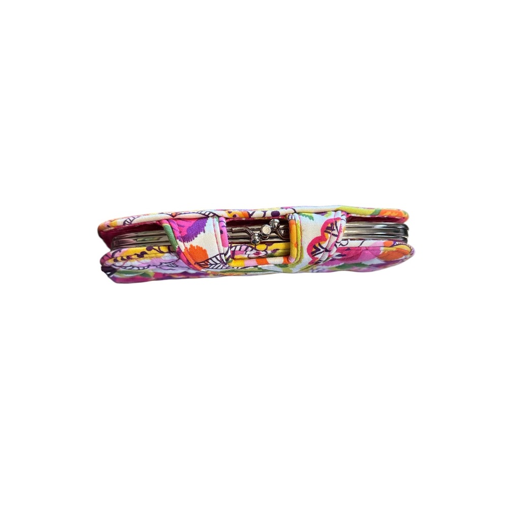 Vera Bradley Clementine Quilted Cotton Kiss-N-Snap Wallet Floral Pink Yellow - Picture 2 of 5